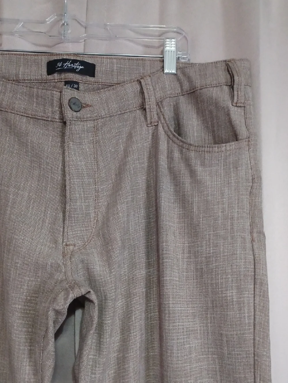 34Heritage Courage Tan Cross Hatch Twill Slacks 40/32 Double Belt Loops 5 Pocket